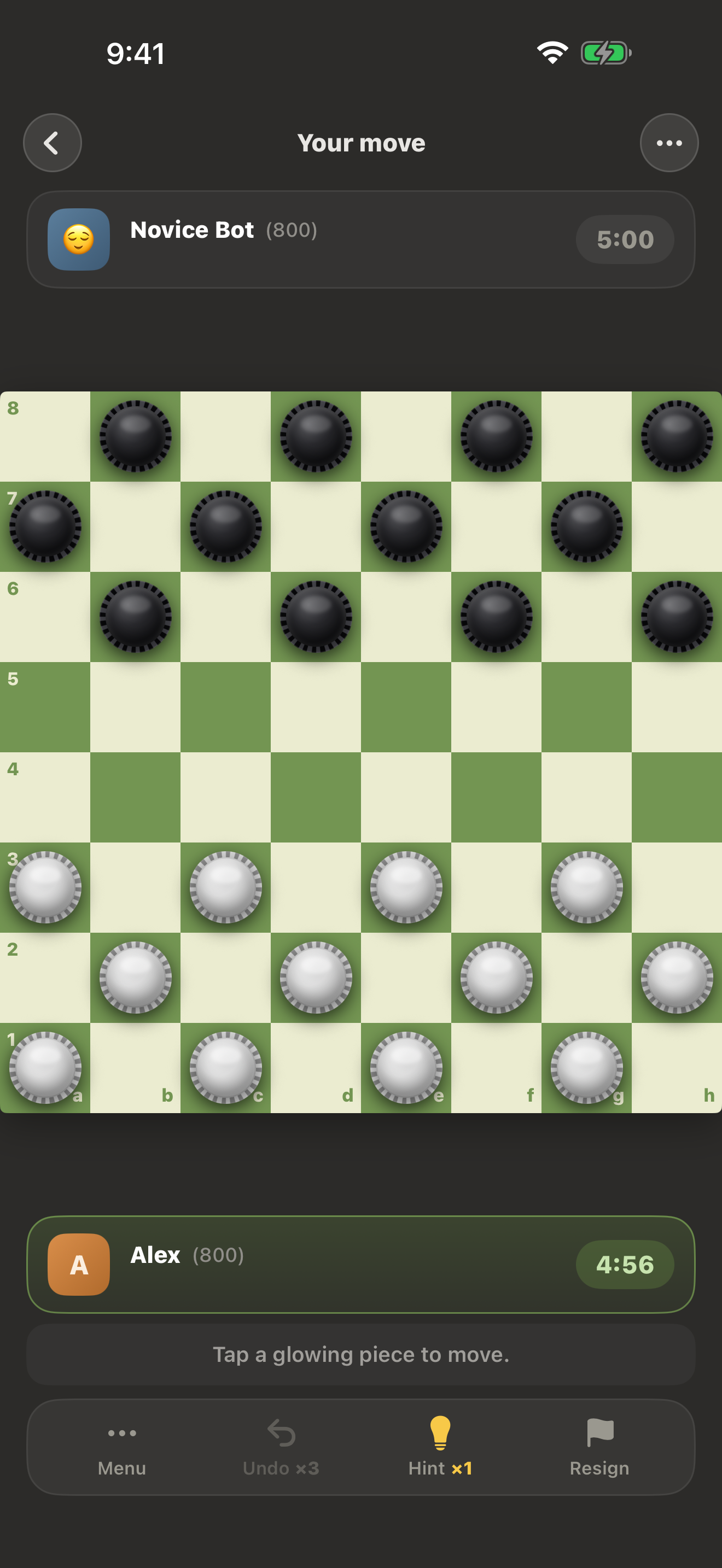 Checkers game board on iPhone