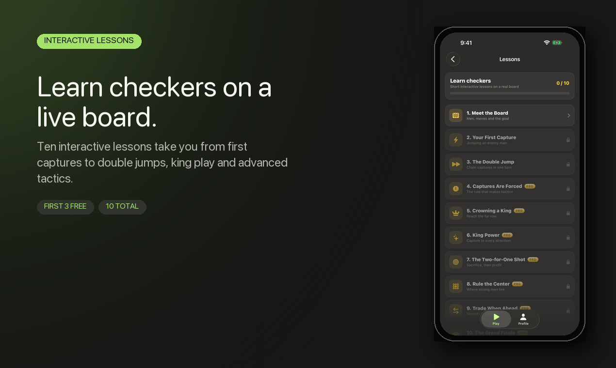 Interactive checkers lessons