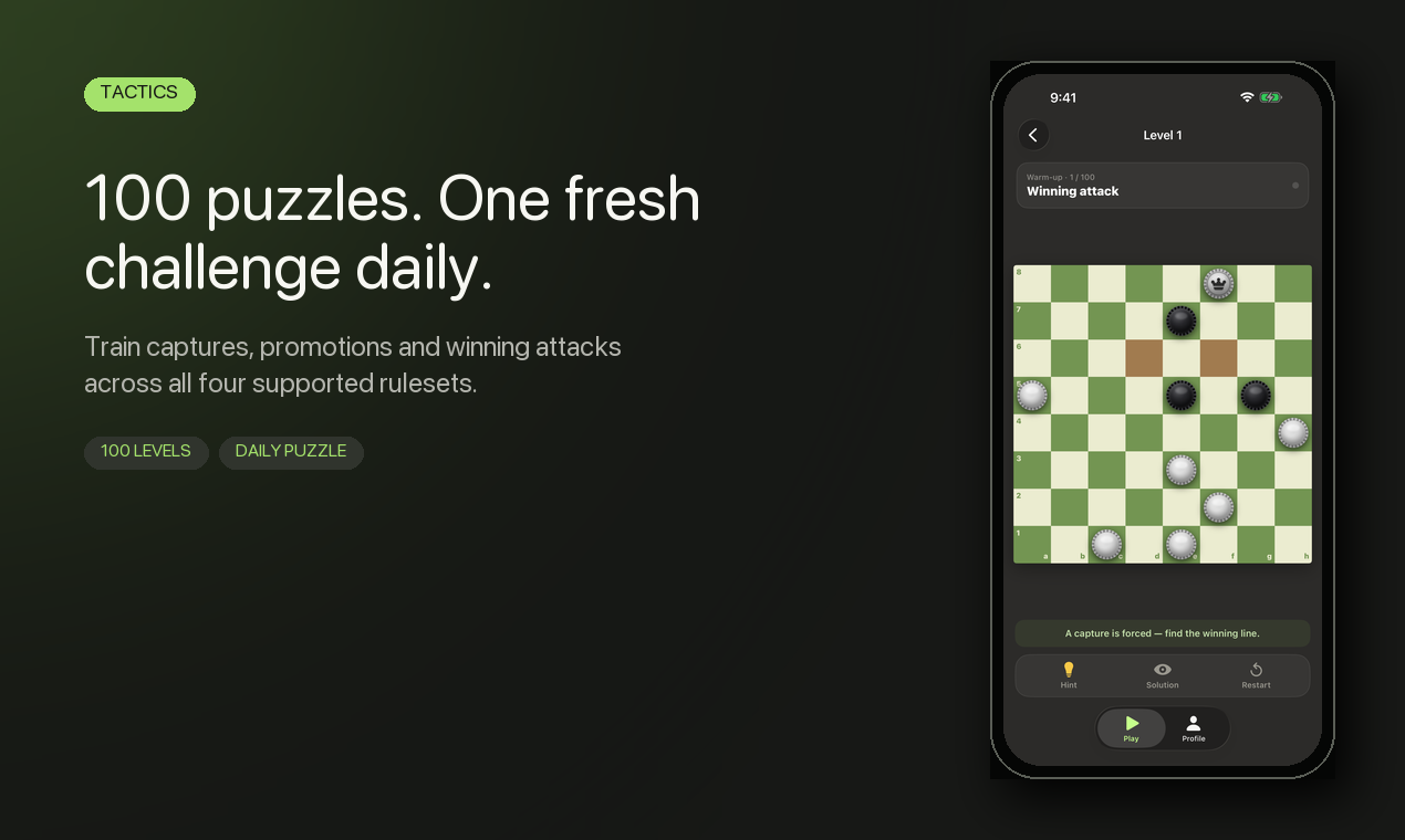 Checkers puzzle campaign and daily puzzle
