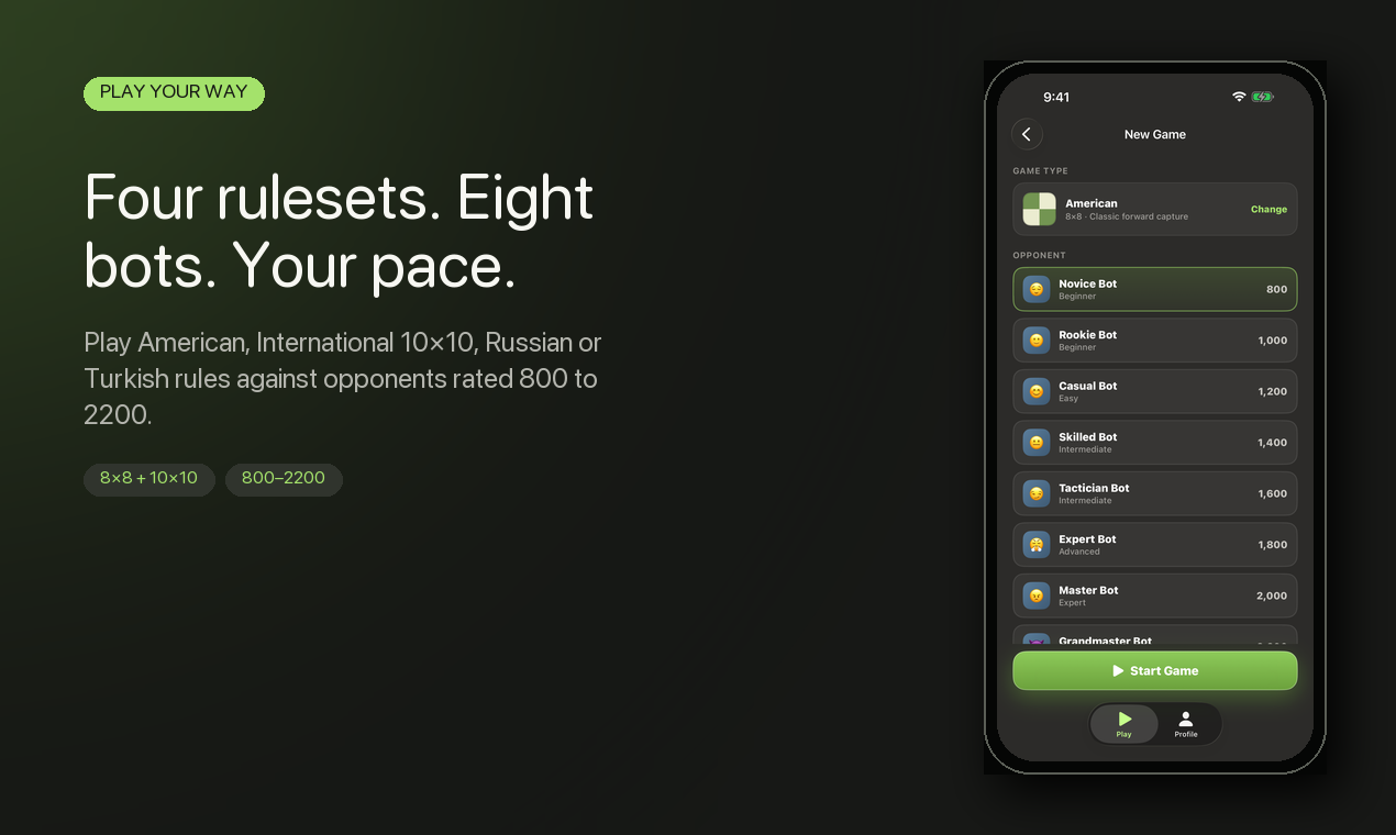 Four rulesets and eight computer opponents
